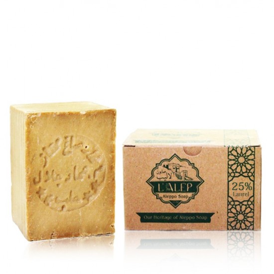 1 bar of (25% Laurel Oil Traditional Aleppo Soap) 190g±\bar 1 bar of (25% Laurel Oil Traditional Aleppo Soap) 190g±\bar