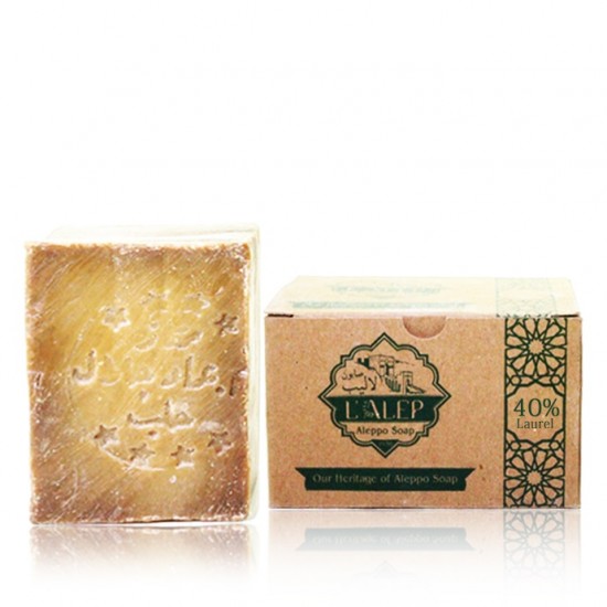 1 bar of (40% Laurel Oil Traditional Aleppo Soap) 190g±\bar 1 bar of (40% Laurel Oil Traditional Aleppo Soap) 190g±\bar